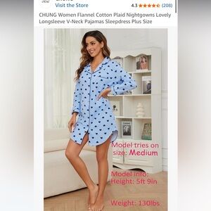Blue Heart Print Flannel Nightshirt from Amazon (m)